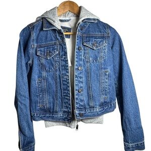 Abercrombie & Fitch Blue Jean Jacket with Gray Hood